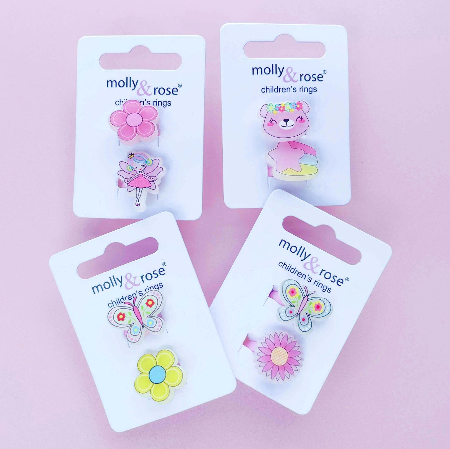 2pk of pretty childrens rings with carious designs - The Curious Caterpillar