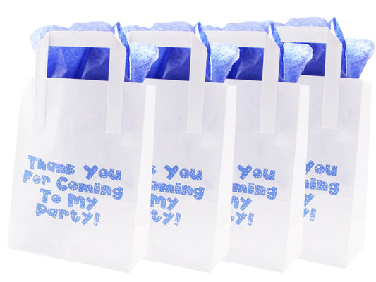 30pk - Thank You For Coming To My Party' Blue Text Bags & Dark Blue Tissue