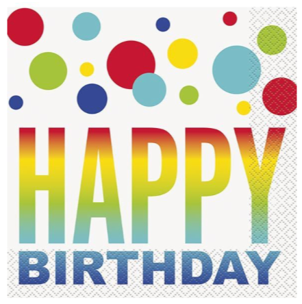 Rainbow Spot Birthday Paper Napkins 16cm – 16pk