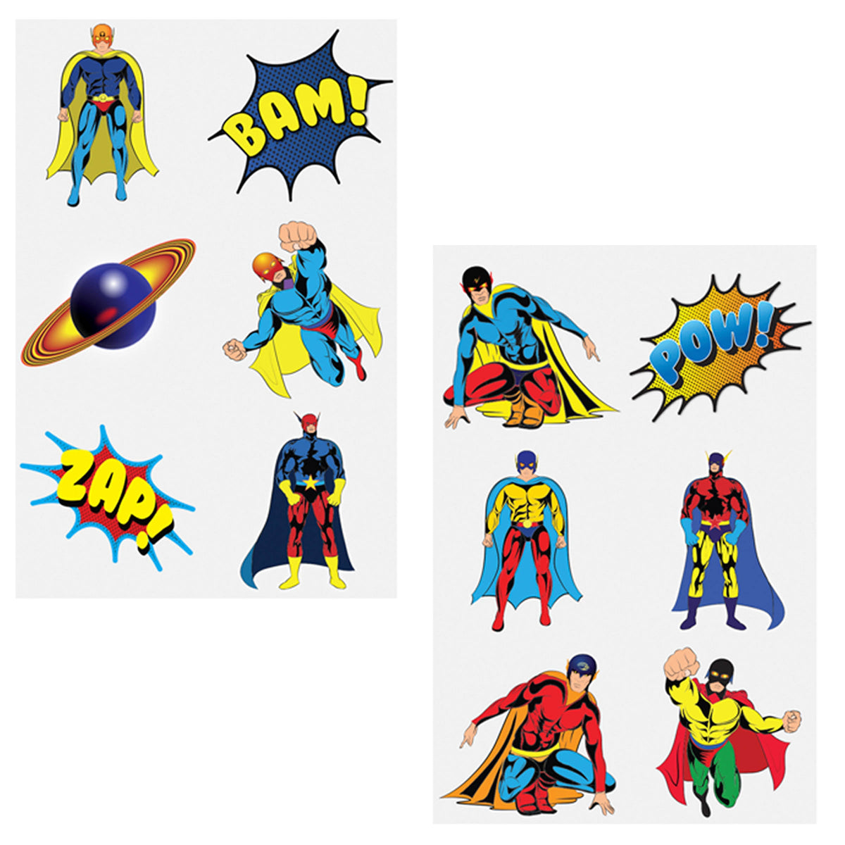 Super Hero Tattoos - Sheet of 6; one sheet included