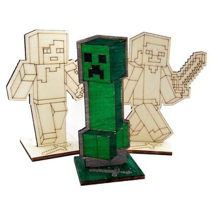 Minecraft style wooden figure on base - to colour