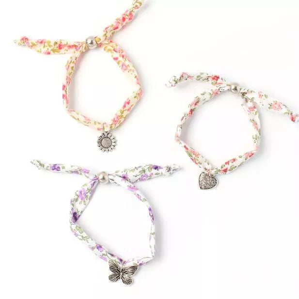 Floral Fabric Bracelet with Charm-Party Bag Fillers - Girls-The Curious Caterpillar