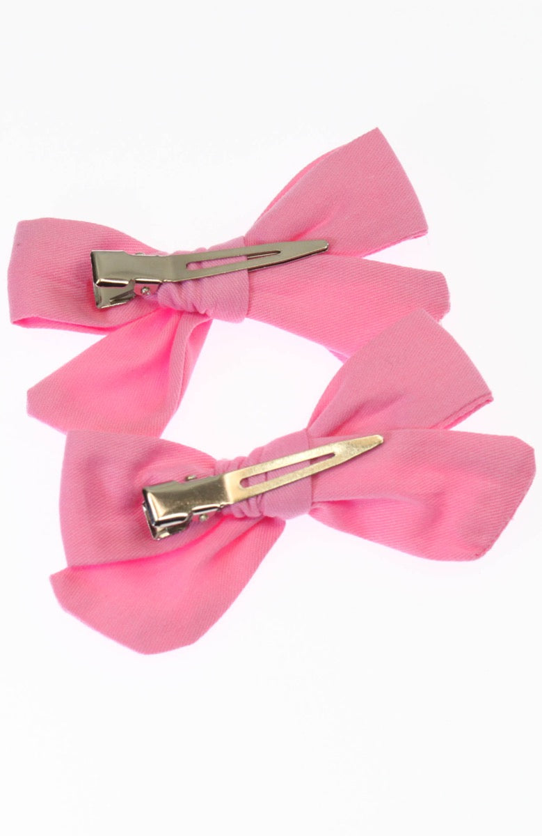Cotton Bow Hair Clip - Pink - 8cm x 5cm-Party Bag Fillers - Girls-The Curious Caterpillar