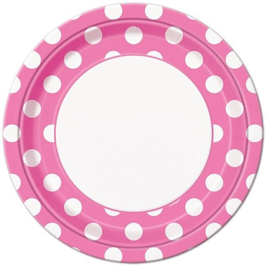 Pink Polka Dot Large Party Plates 8 pack