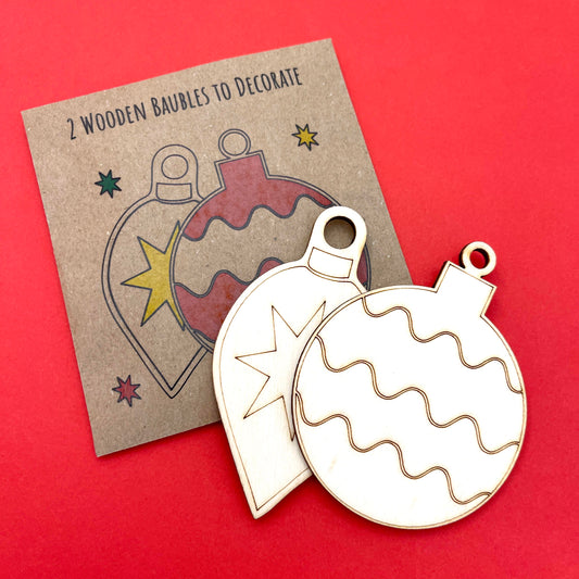 Christmas Wooden Baubles to Decorate - 2pk