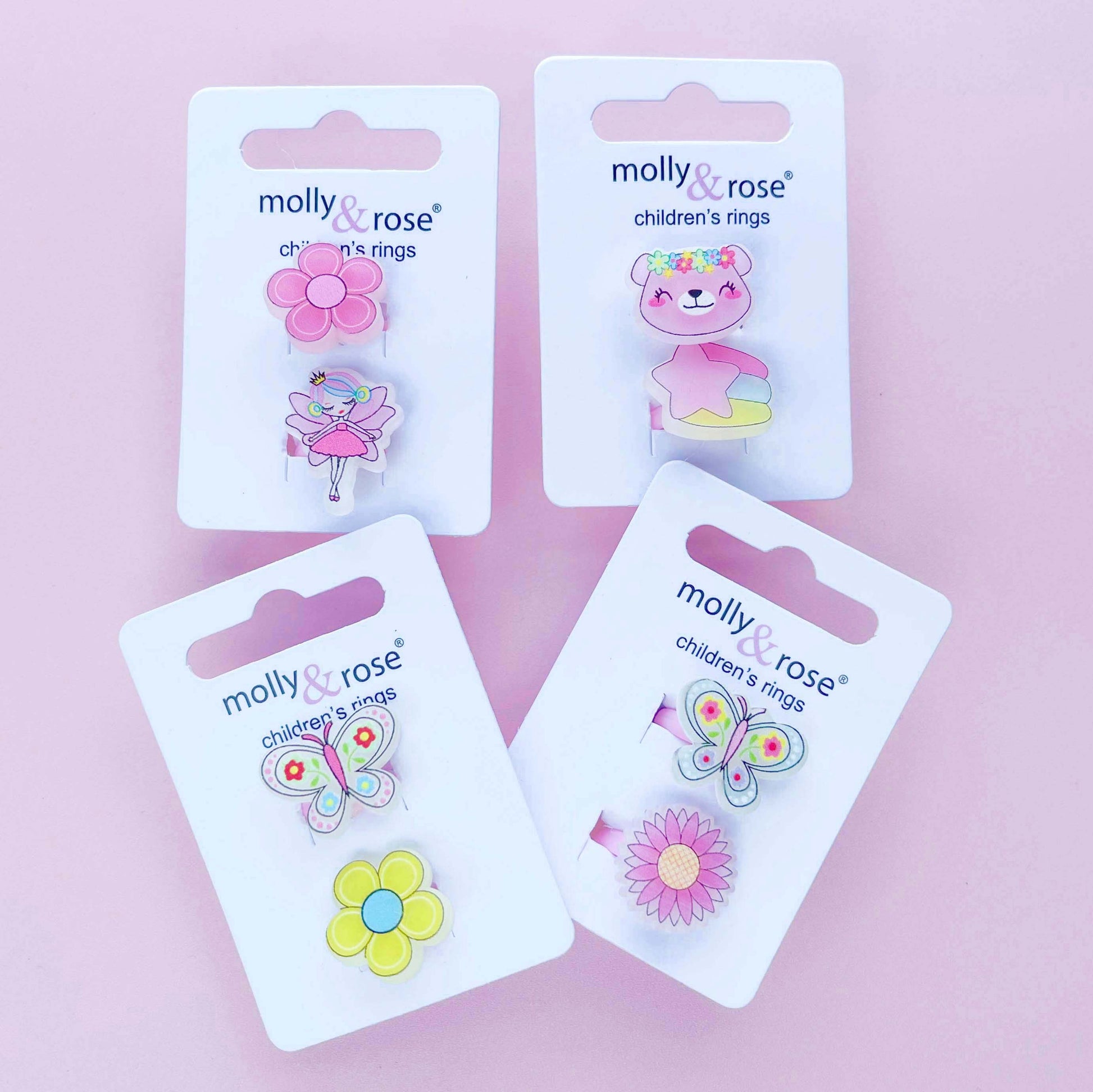 2pk of pretty childrens rings with carious designs - The Curious Caterpillar