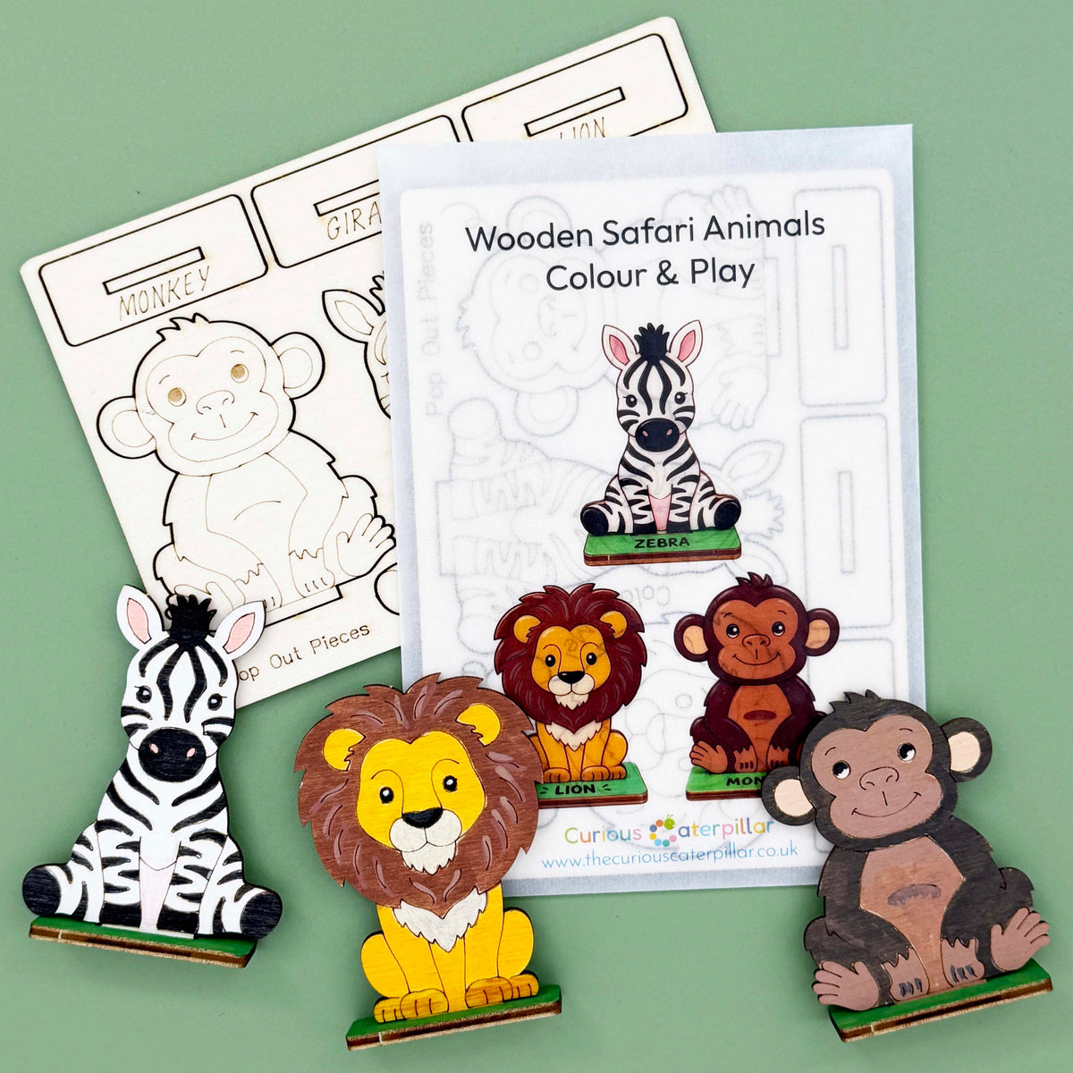 Wooden Safari Animals - Colour & Play