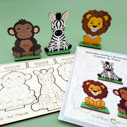 Wooden Safari Animals - Colour & Play