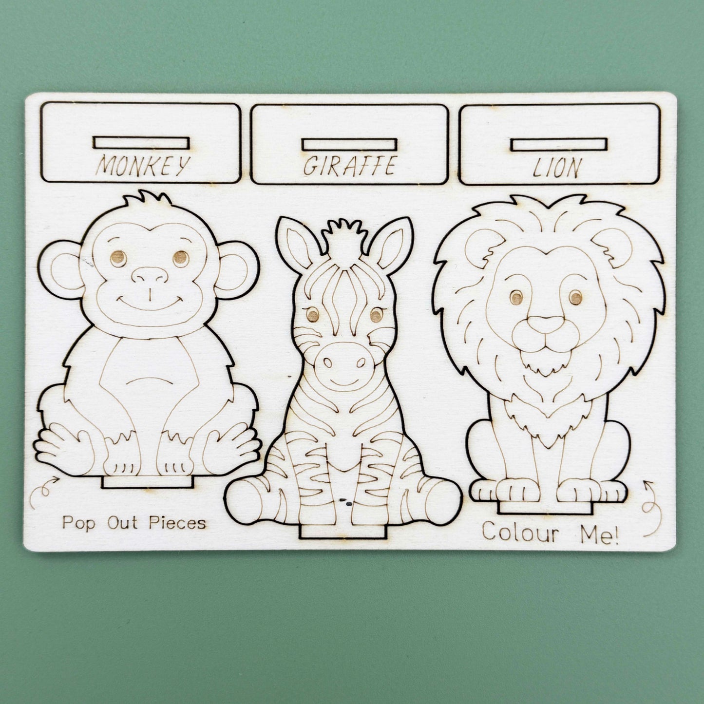 Wooden Safari Animals - Colour & Play