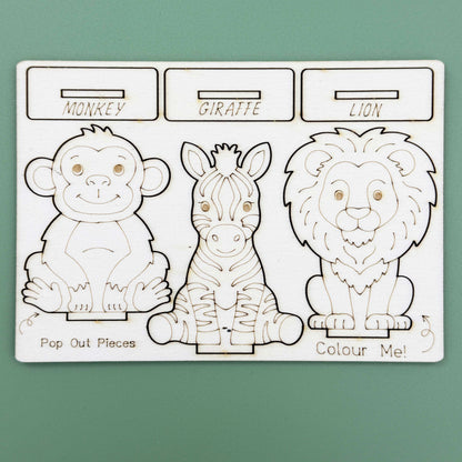 Wooden Safari Animals - Colour & Play