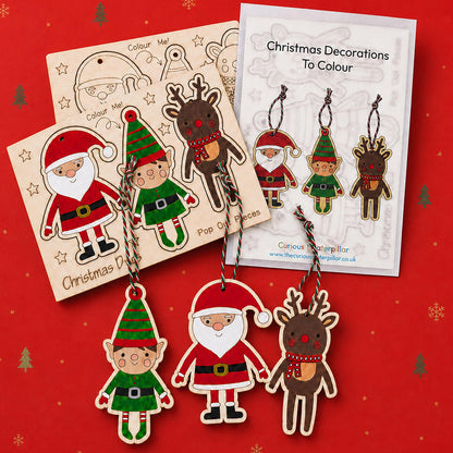 Christmas Wood Decorations To Colour - Pop Out