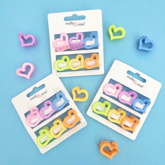 6pk - Matt Heart Hair Clamps 2cm-Party Bag Fillers - Girls-The Curious Caterpillar