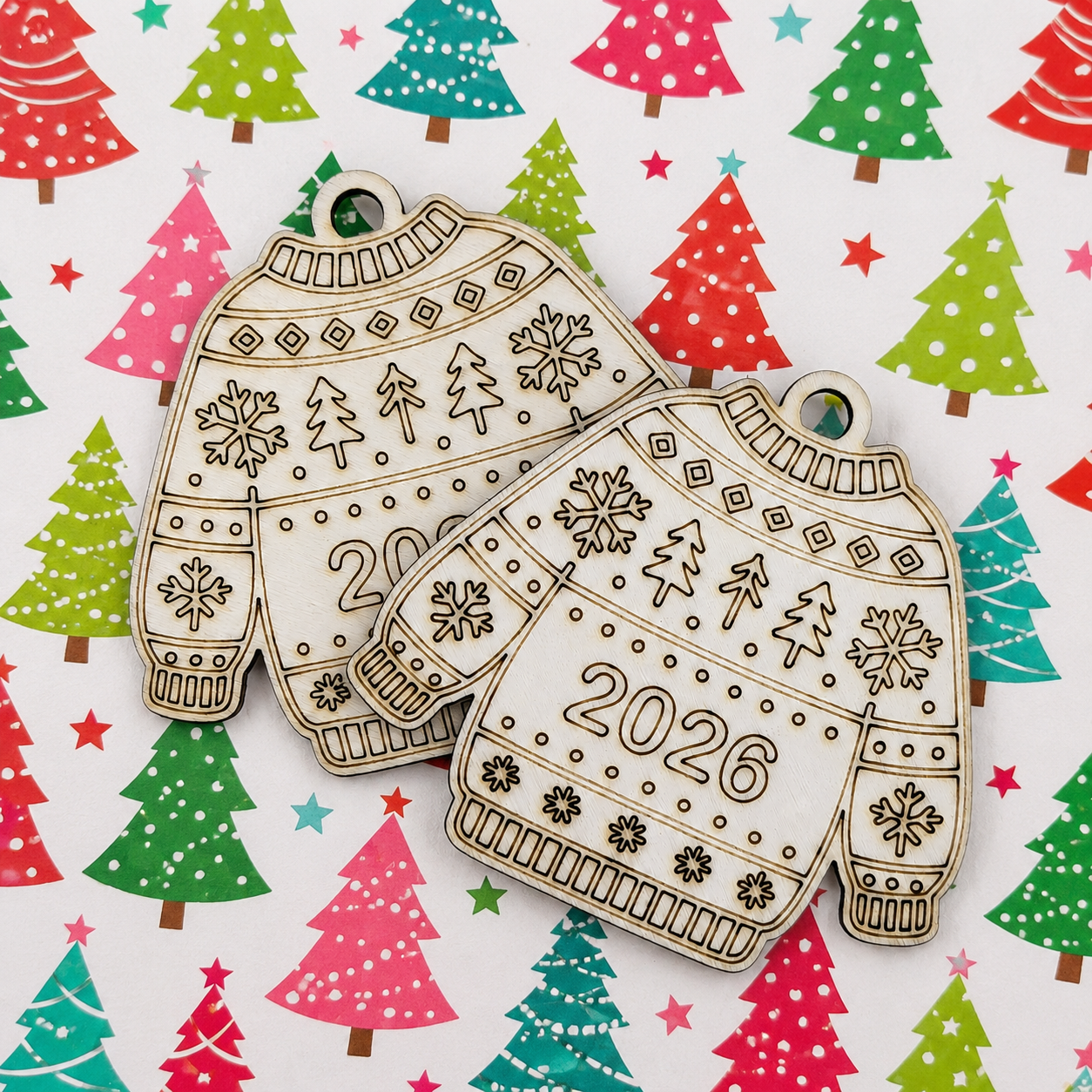 2026 Christmas Jumper Wooden Hanging Decoration to Colour
