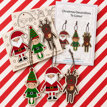 Christmas Wood Decorations To Colour - Pop Out