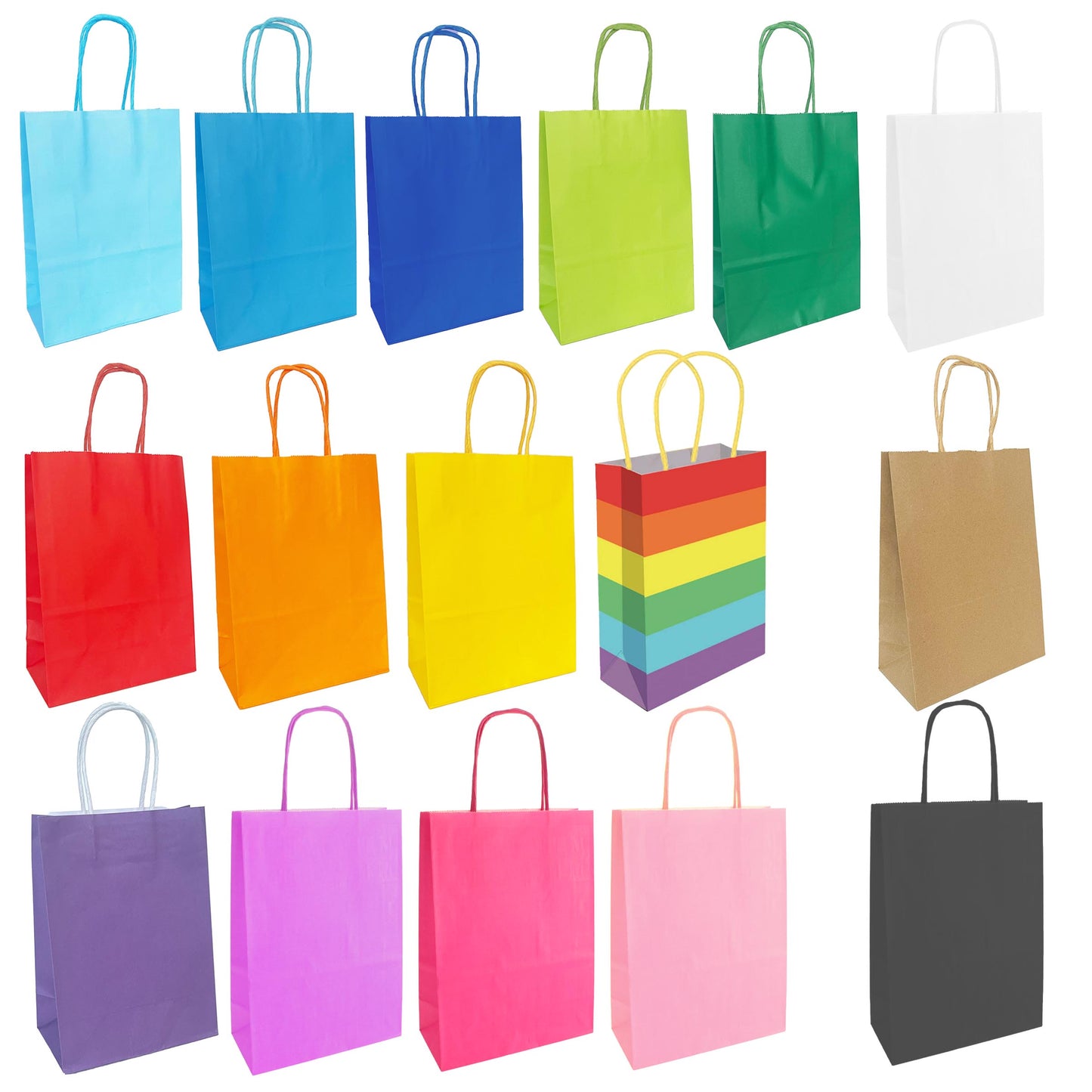 Large Coloured Paper Party Bags - 16cm x 22cm x 8cm