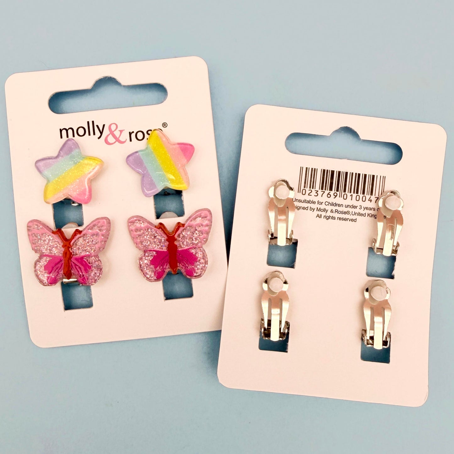 2 pairs - Heart & Butterfly Clip on Earrings
