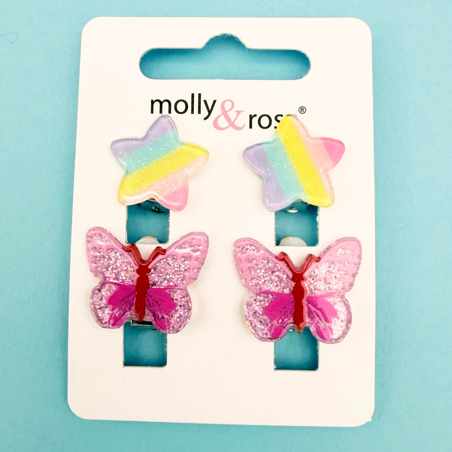 2 pairs - Heart & Butterfly Clip on Earrings
