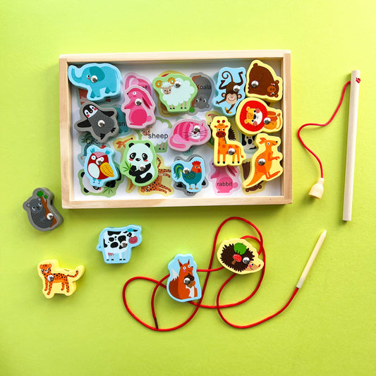 Wooden Fishing and Threading  Game- Animals