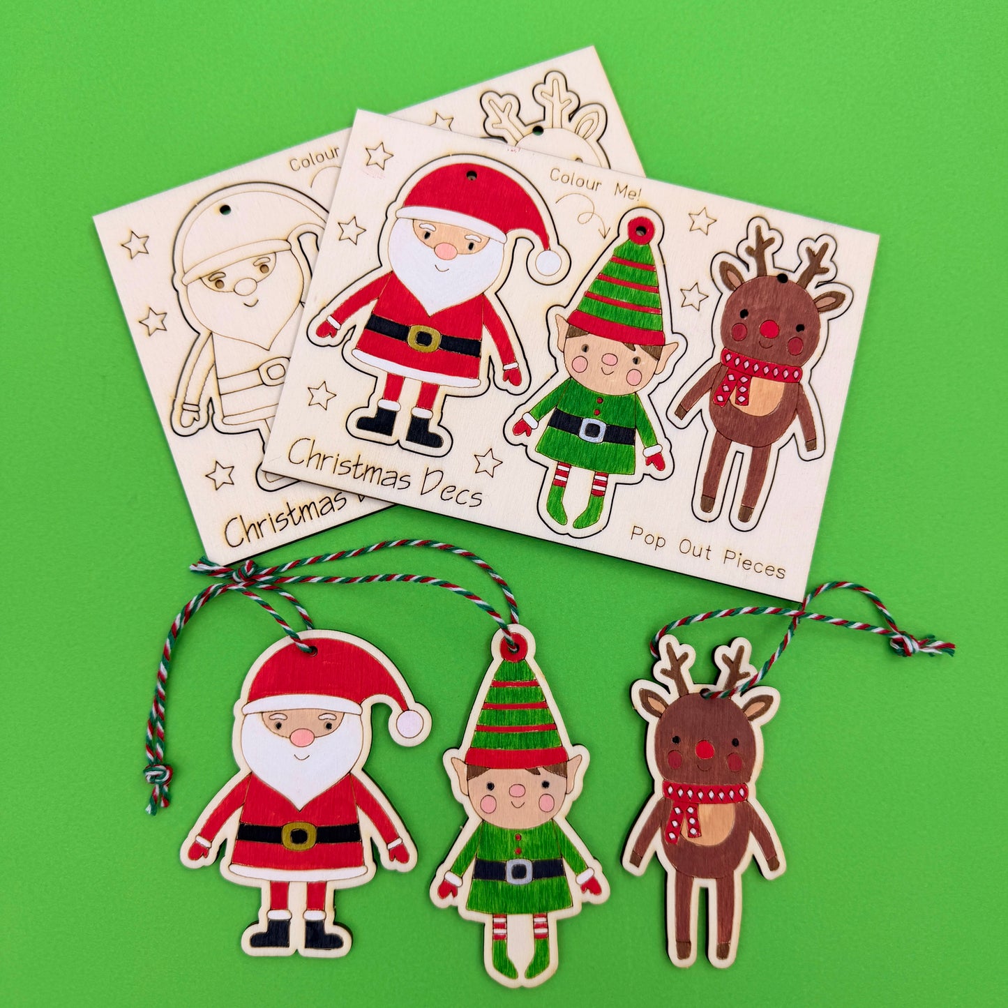 Christmas Wood Decorations To Colour - Pop Out