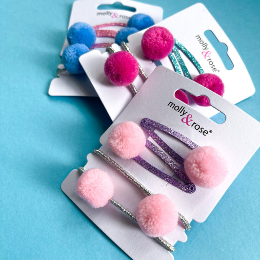 Pom Pom Hair Clips & Elastics Set