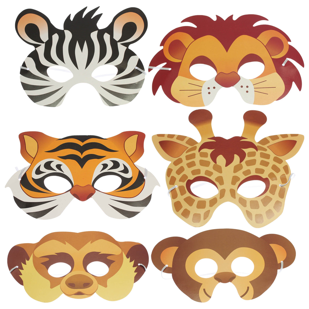 Assorted jungle animal card masks; one mask included per Eco Jungle Fun Party Bag