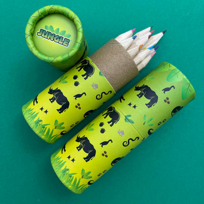 Jungle Eco colouring pencils 12pk - Tube included in jungle mini party bag with colouring activities