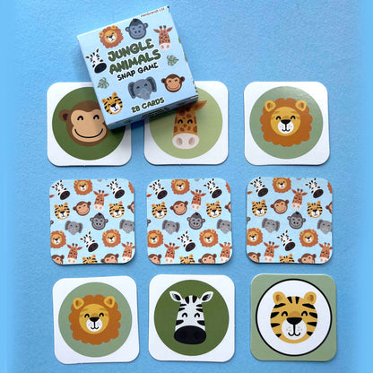 Jungle Snap Cards included in jungle cotton party bag with wooden finger puppet