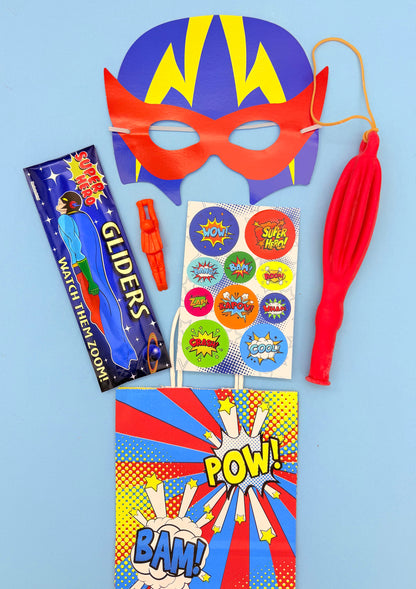Super Hero Party Bag - Elite showing its included contents; optional packaging and extras may be shown