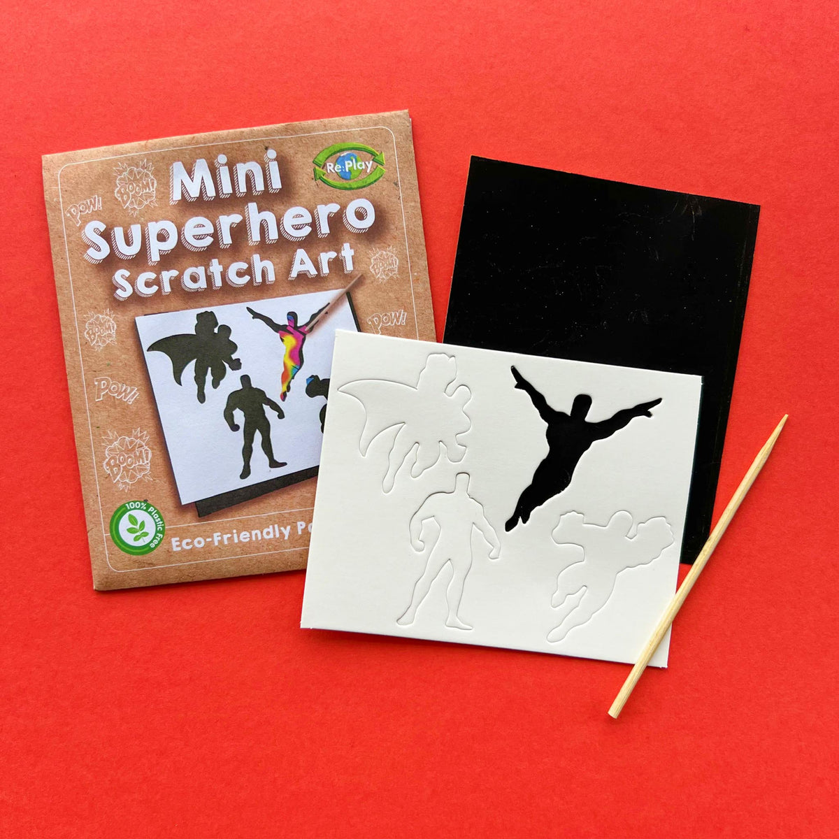 Superhero Scratch Art — one included in The Eco Superhero Party Bag - Plus; assorted designs shown where applicable