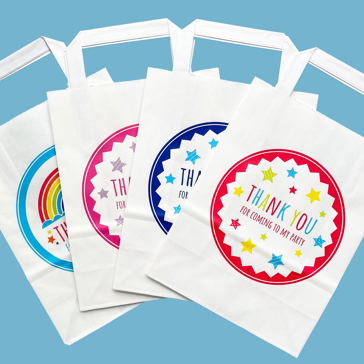 Printed Thank You for Coming to My Party paper bags — choose one bag per The Eco Superhero Party Bag - Plus; available designs shown