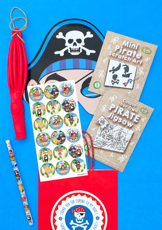 KB549 pirate party bag contents with red paper bag