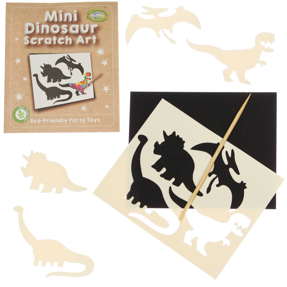 Dinosaur Scratch Art — one included in The Dinosaur Party Bag - Eco Friendly; assorted designs shown where applicable