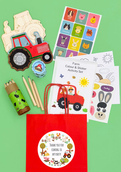 Farm Party Bag showing its included contents; one assorted version of each item supplied