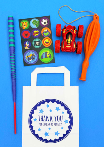 Boys Party Bag - Fun Mix showing its included contents; one assorted version of each item supplied