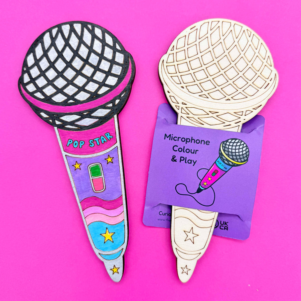 Wooden Microphone - Colour & Play - Girls — one included in Pop Diva Party Bag; assorted designs shown where applicable