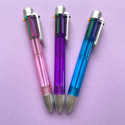 6 in 1 Colour Pen - Pink/Purple/blue — one included in Pop Diva Party Bag; assorted designs shown where applicable