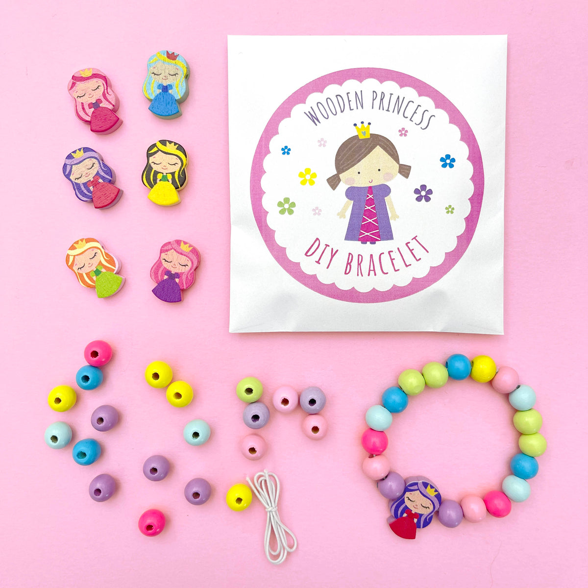 DIY Princess Bracelet Kit; optional choice for a princess build-your-own party bag; only included if selected; assorted designs may vary.