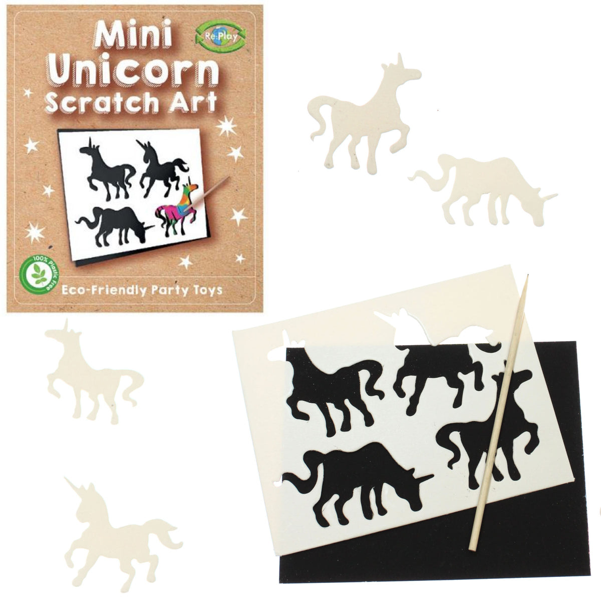 Scratch Art - Unicorn - 12cm x 10cm; optional choice for a unicorn build-your-own party bag; only included if selected; assorted designs may vary.