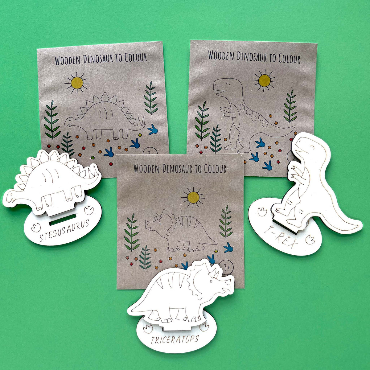 Wooden Dinosaur - Colour Me; optional choice for a dinosaur build-your-own party bag; only included if selected; assorted designs may vary.