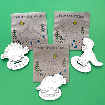 Wooden Dinosaur - Colour Me; optional choice for a dinosaur build-your-own party bag; only included if selected; assorted designs may vary.