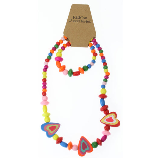 Wooden Shaped Hearts - Necklace & Bracelet Set