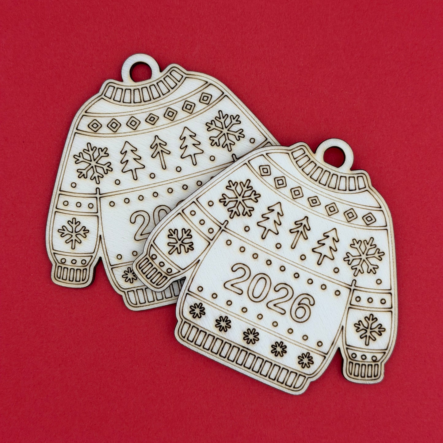 2026 Christmas Jumper Wooden Hanging Decoration to Colour