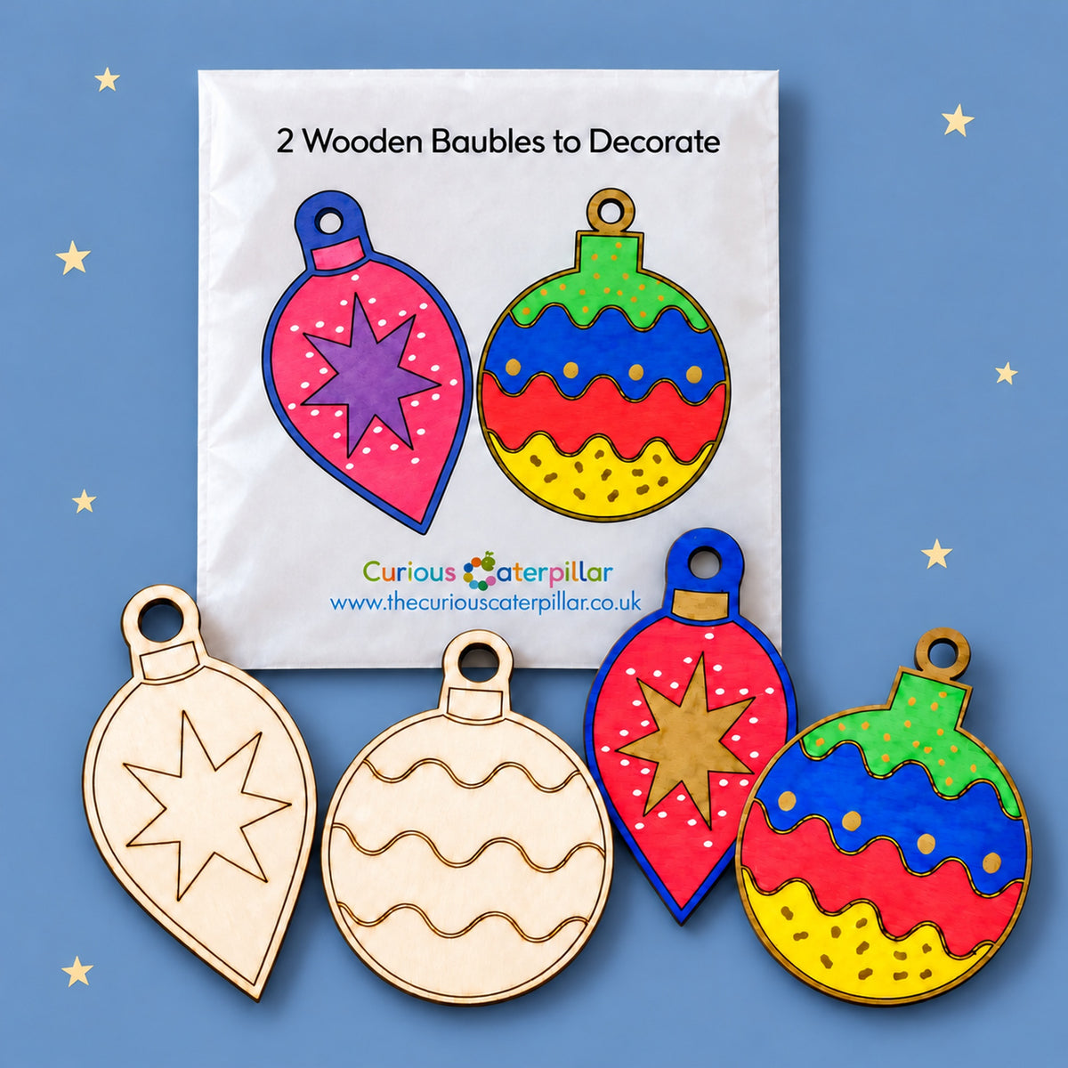 Christmas Wooden Baubles to Decorate - 2pk