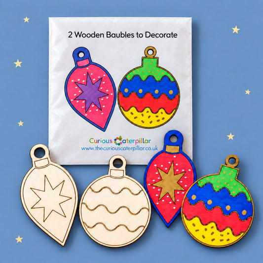 Christmas Wooden Baubles to Decorate - 2pk