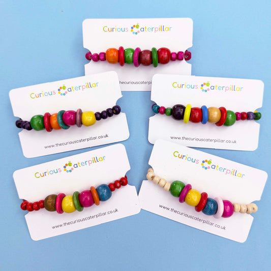 Bright Chunky Wood Beads Stretch Bracelet