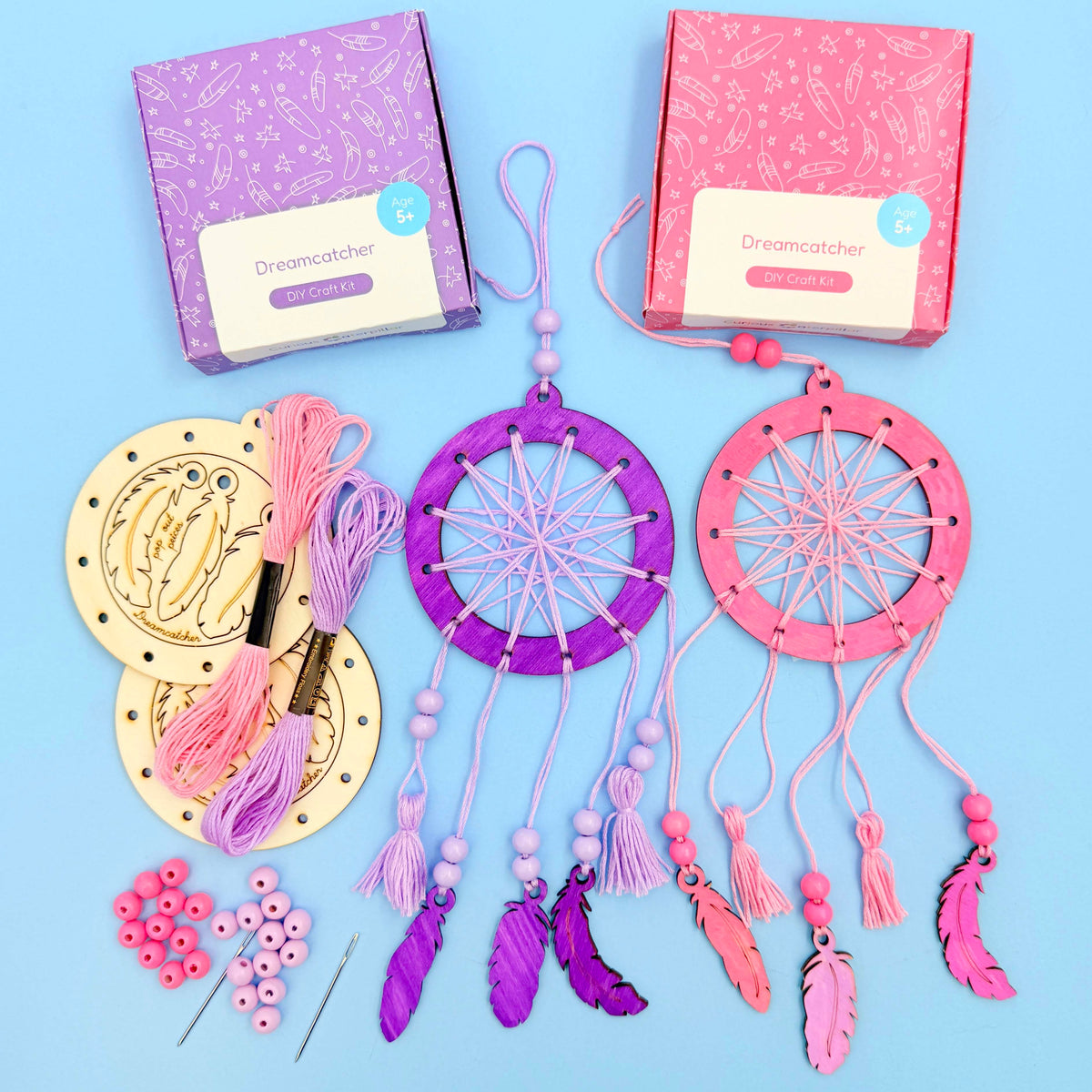 Dreamcatcher Craft Kit - Pink/Lilac; one pink or lilac kit included; completed examples shown