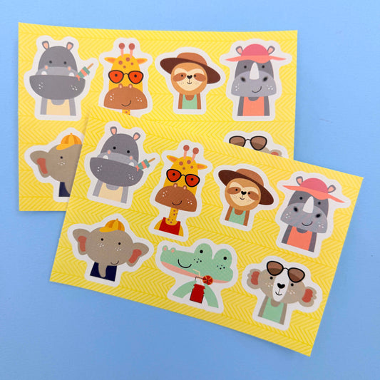Funny Animals Sticker Sheet - 10cm x 15cm - Unisex