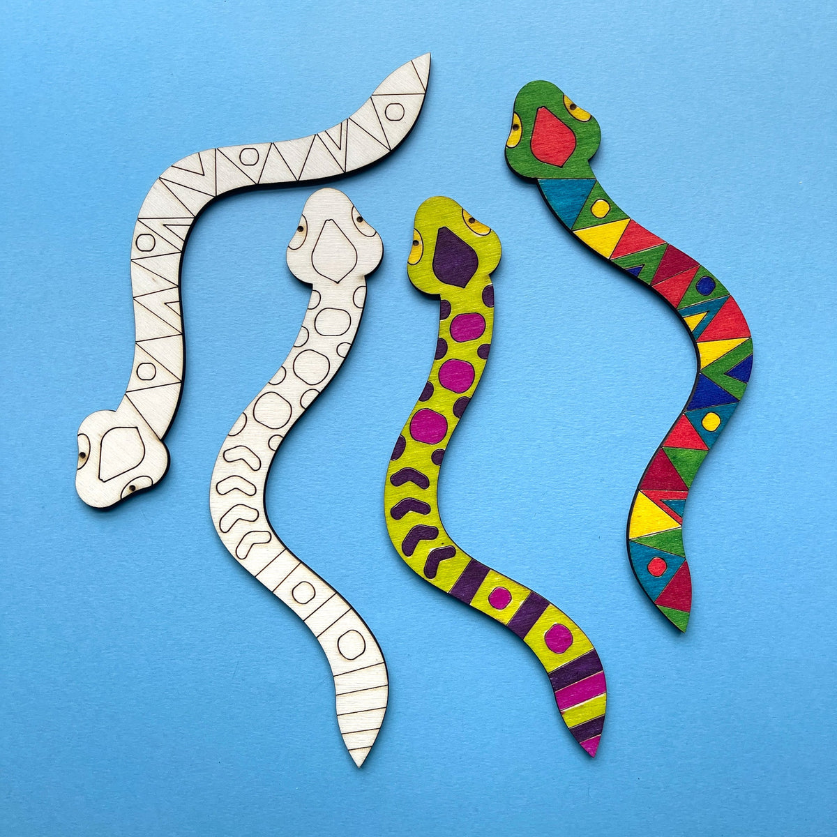 Wooden Snake To Colour - 24.5cm — one included in Eco Jungle Party Bag - Premium; assorted designs shown where applicable