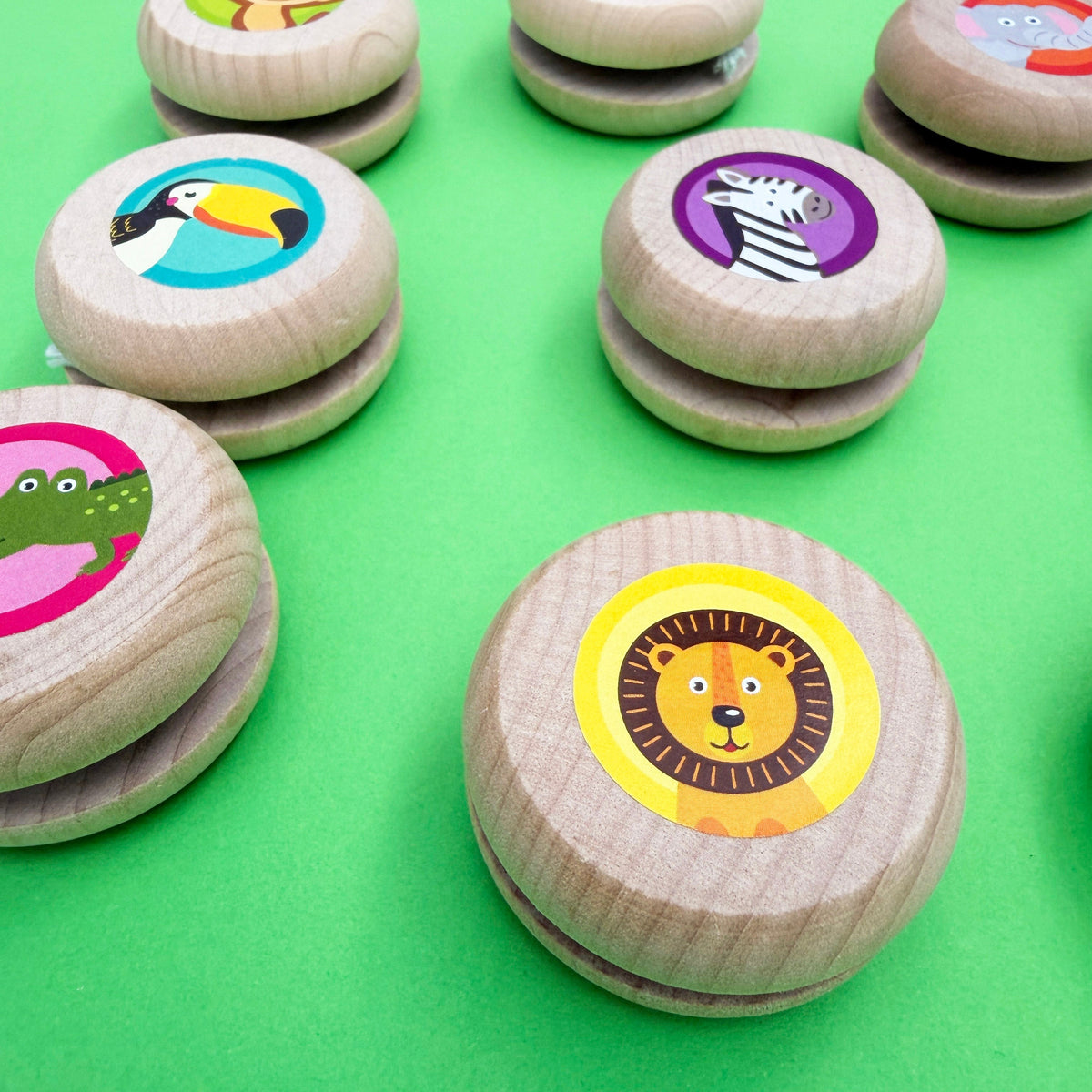 Jungle Wooden Yoyo - 5cm — one included in Eco Jungle Party Bag - Premium; assorted designs shown where applicable