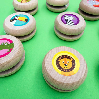 Jungle Wooden Yoyo - 5cm — one included in Eco Jungle Party Bag - Premium; assorted designs shown where applicable